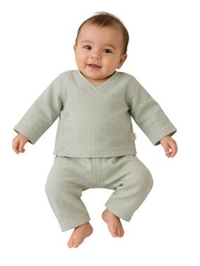 Organic Cotton Baby Outfit Set Green 3-6M GOTS 2 Pc Top Pants